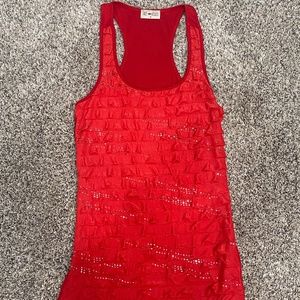 Free Kisses Medium Red Tank Halter Top Silver Glitz Sleeveless Valentines Day